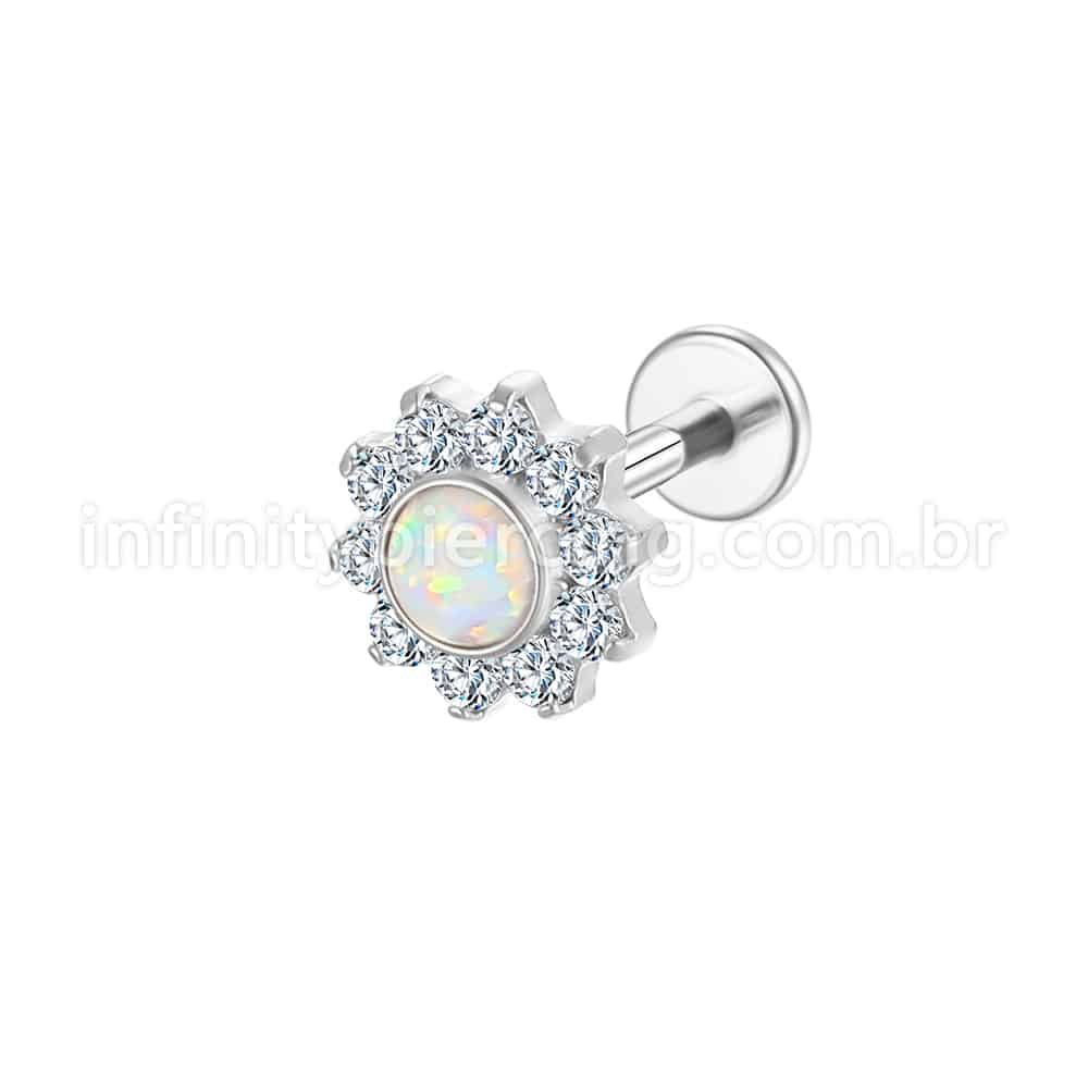 Piercing Labret Aço Cirúrgico Flor  Zircônia Cravejada