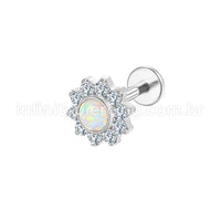 Piercing Labret Aço Cirúrgico Flor  Zircônia Cravejada