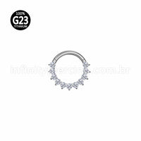 Piercing Argola Titânio Segmento Articulado Zircônia Cravejada Lateral