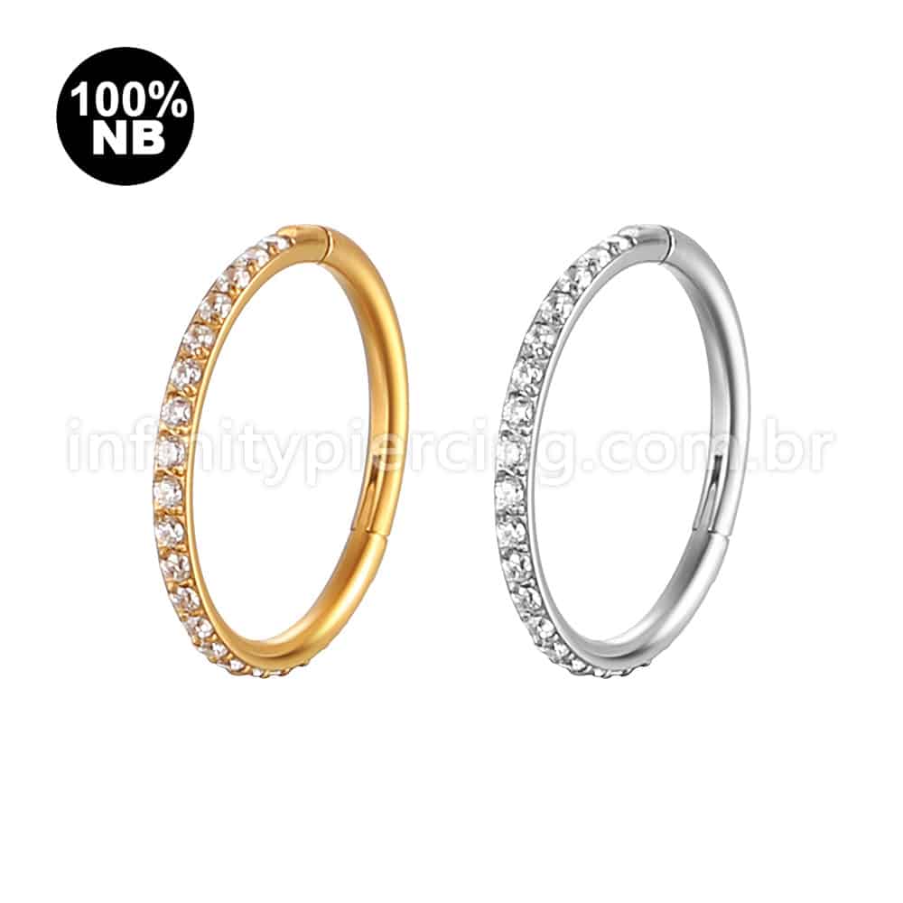 Piercing Argola Nióbio Segmento Articulado Zircônia Cravejada