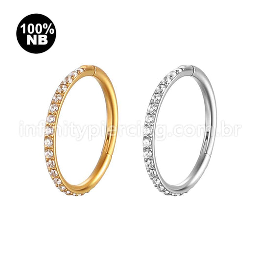 Piercing Argola Nióbio Segmento Articulado Zircônia Cravejada