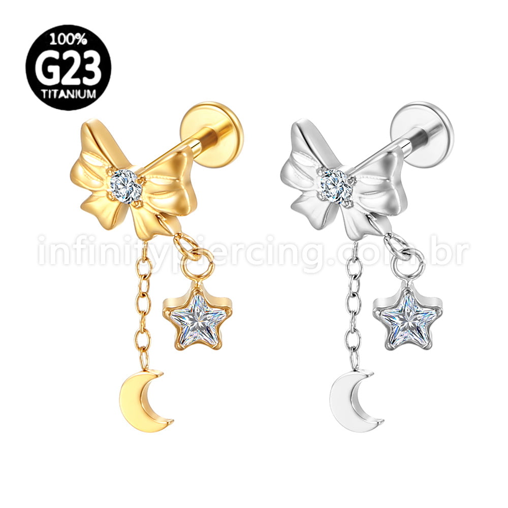 Piercing Labret Titânio Laço Com Pingente