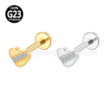 Piercing Labret Titânio Coração Zircônia Cravejada