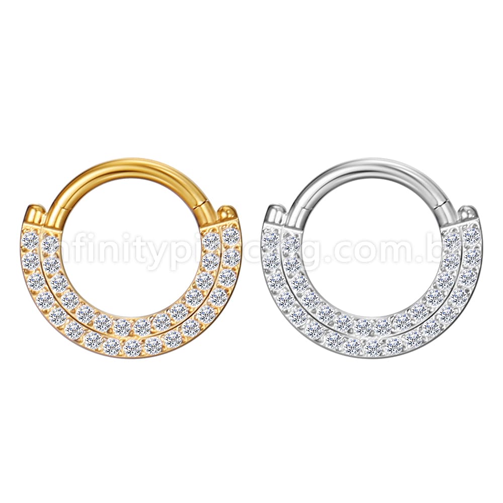 Piercing Argola Aço Cirúrgico Segmento Articulado Zircônia 2 Fileiras