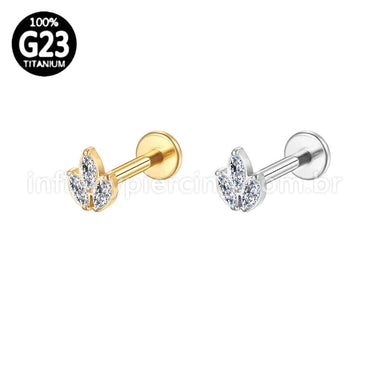 Piercing Labret Titânio Trio Zircônias Cravejadas