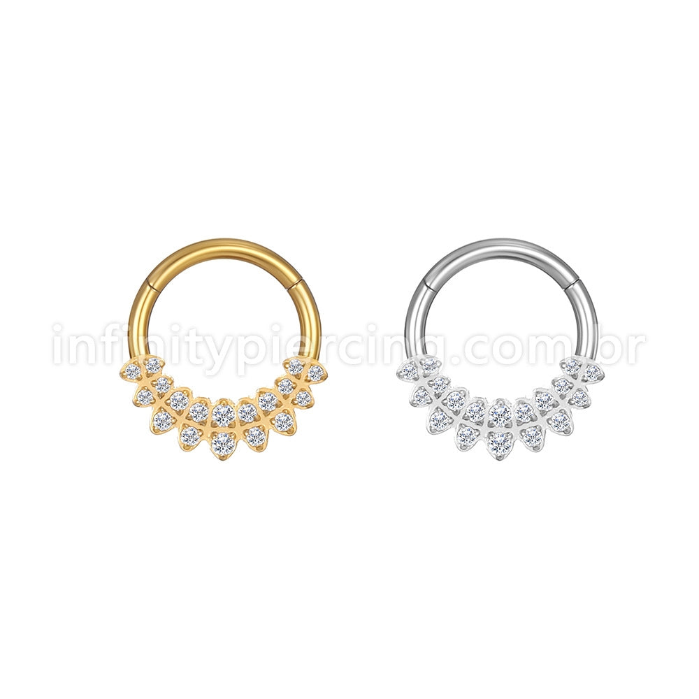 Piercing Argola Aço Cirúrgico Segmento Articulado Detalhada Zircônia Cravejada