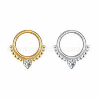Piercing Argola Aço Cirúrgico Segmento Articulado Bolinhas Zircônia Coração Cravejada