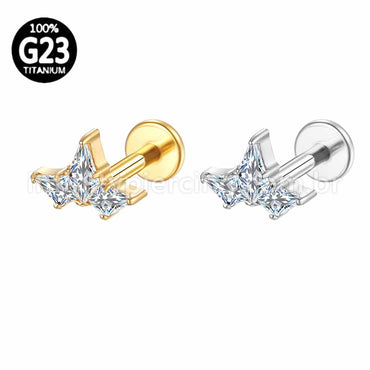Piercing Labret Titânio 3 Pedras Zircônia Cravejada