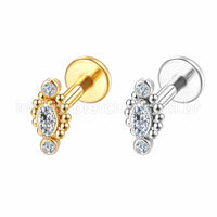 Piercing Labret Aço Cirúrgico Indiano  Zircônia Cravada