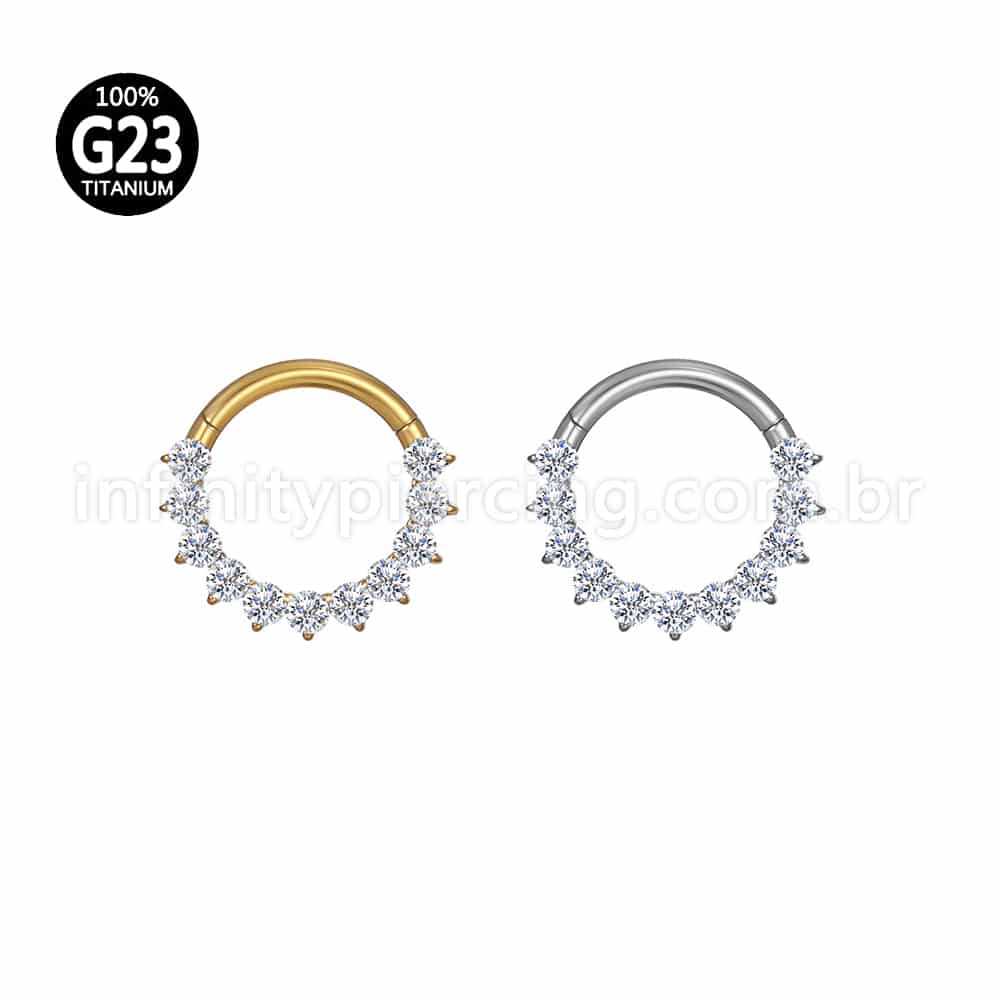 Piercing Argola Titânio Segmento Articulado Zircônia Cravejada Lateral