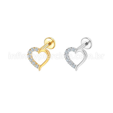 Piercing Labret Aço Cirúrgico Coração Vazada Zircônia
