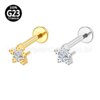Piercing Labret Titânio Estrela 1 Pedra Zircônia