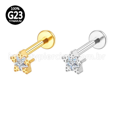 Piercing Labret Titânio Estrela 1 Pedra Zircônia