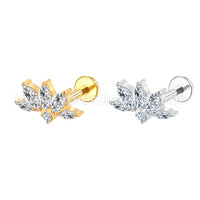 Piercing Labret Aço Cirúrgico Folhas Zircônia Cravejada