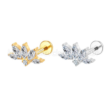 Piercing Labret Aço Cirúrgico Folhas Zircônia Cravejada