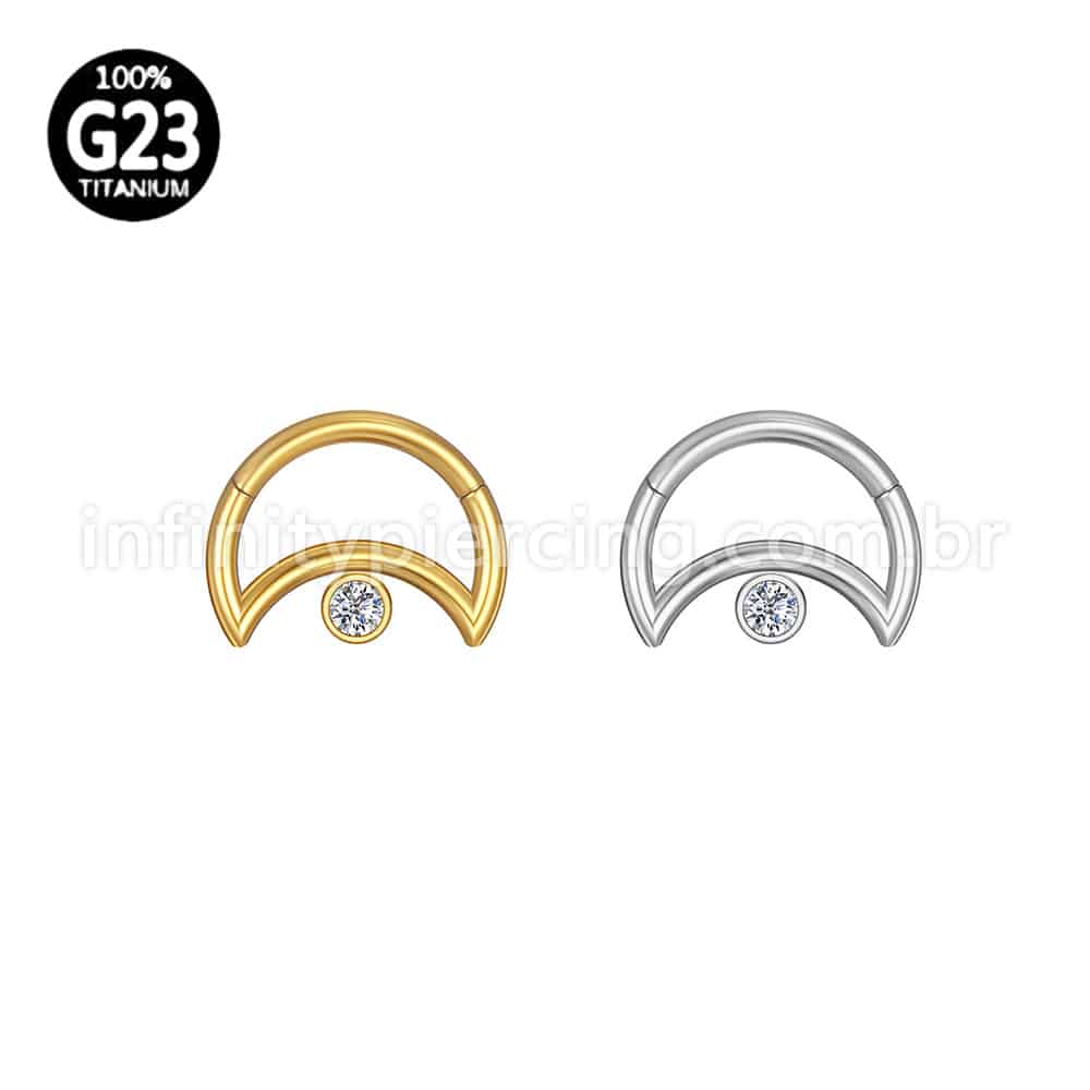 Piercing Daith Segmento Articulado Lua Titânio Zircônia/Opala