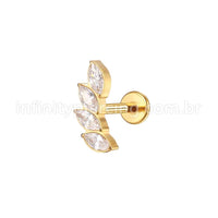 Piercing Labret Aço Cirúrgico Cluster 4 Zircônias