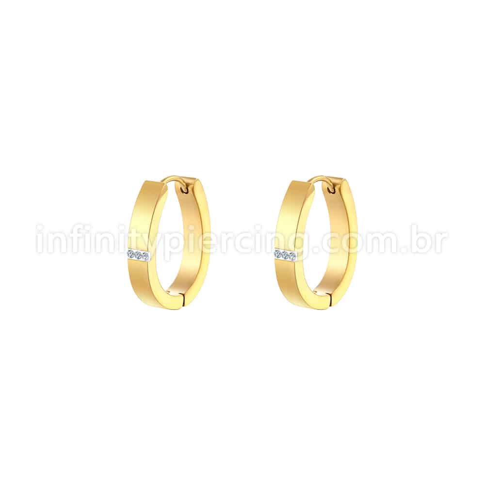 Argola Aço Inoxidável Oval Linhas Strass