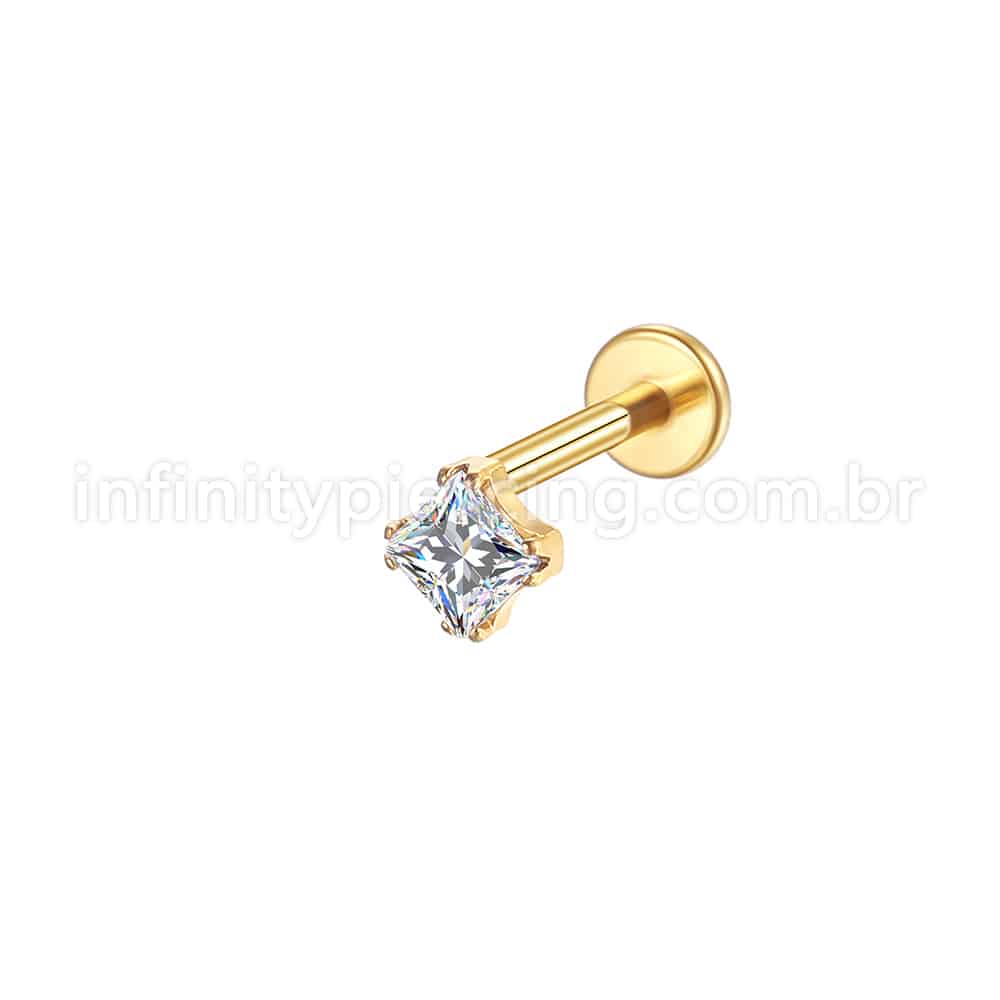 Piercing Labret Aço Cirúrgico Zircônia Quadrada