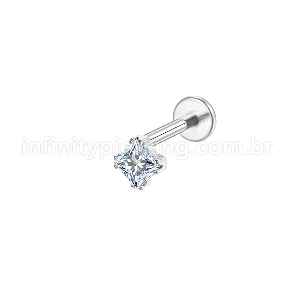 Piercing Labret Aço Cirúrgico Zircônia Quadrada