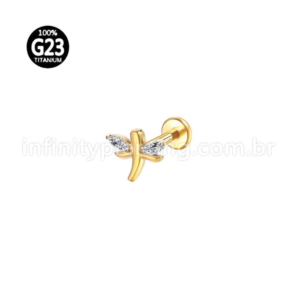 Piercing Labret Titânio Libélula Zircônia