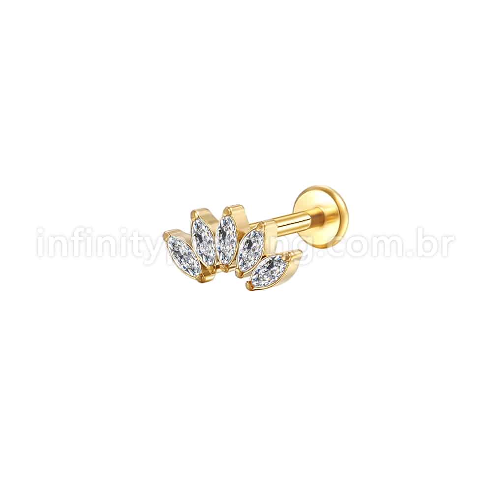 Piercing Labret Aço Cirúrgico 5 Pétalas Zircônia