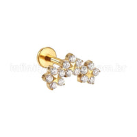 Piercing Labret Aço Cirúrgico Trio De Flores Zircônia Cravejada