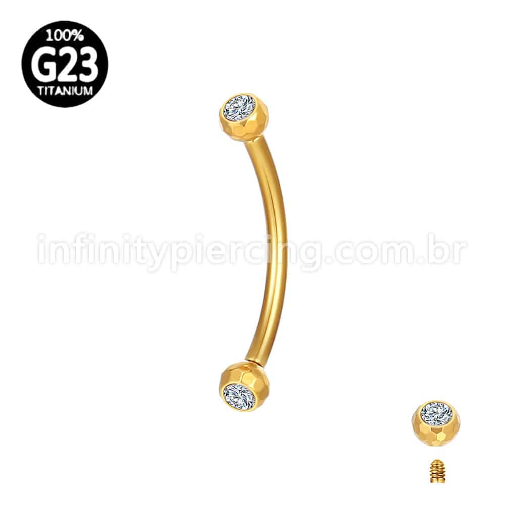 Piercing Barbell Curvo Titânio Lapidada Zircônia Cravada Rosca Externa