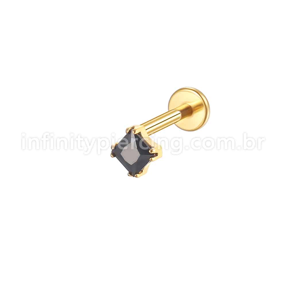Piercing Labret Aço Cirúrgico Zircônia Quadrada