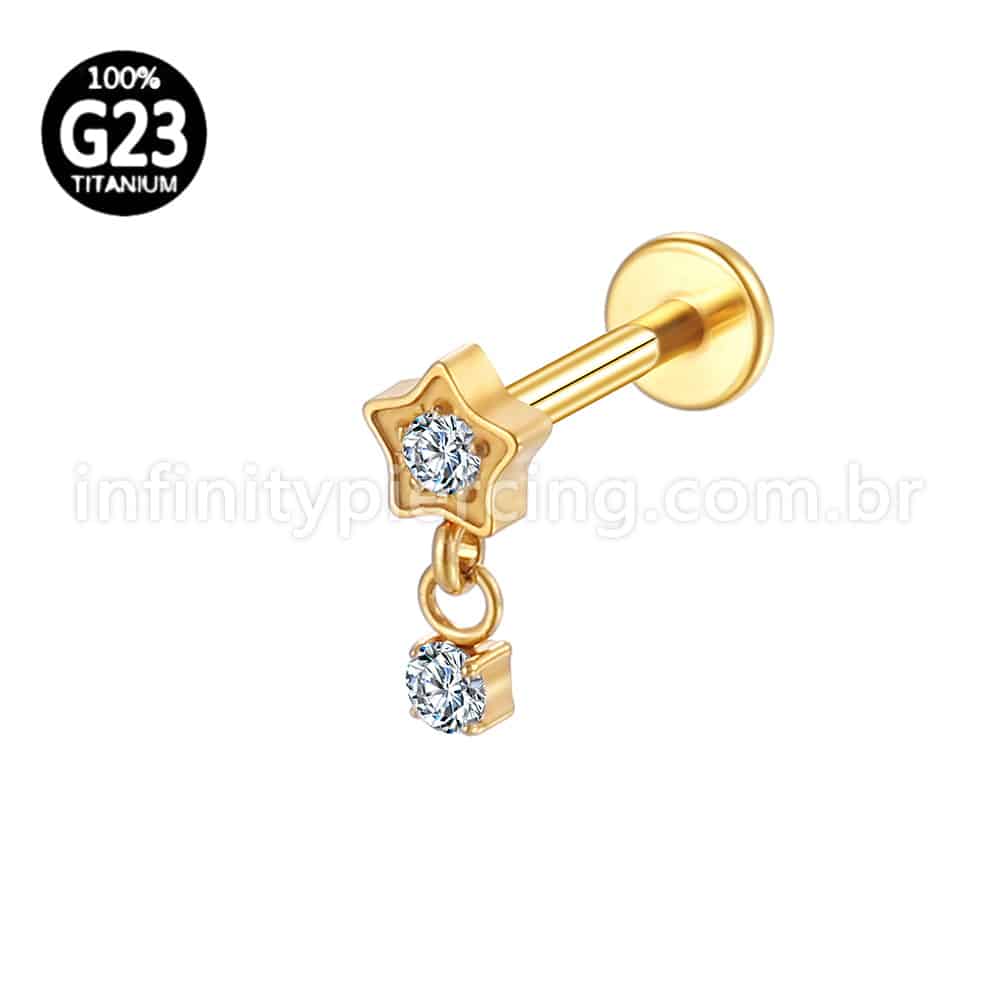 Piercing Labret Titânio Estrela Zircônia Com Pingente