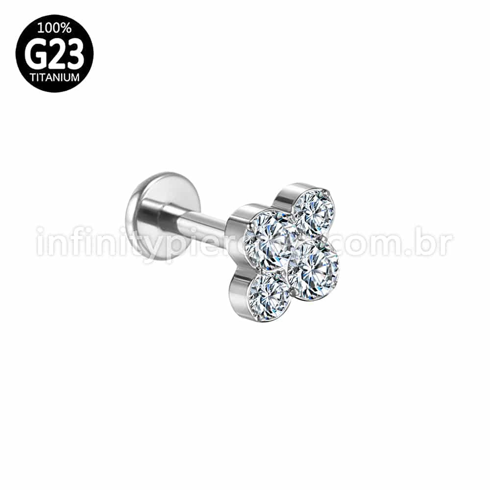 Piercing Labret Titânio Zircônia Cravejada
