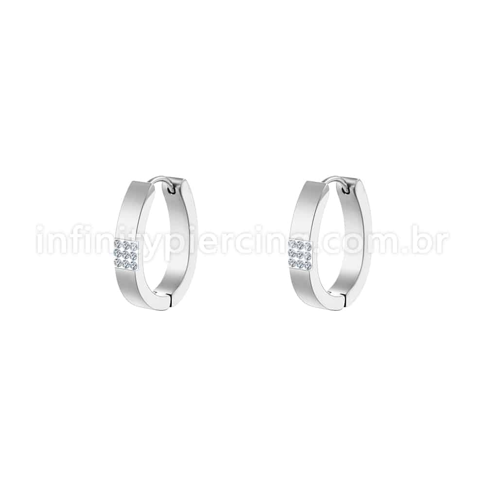 Argola Aço Inoxidável Oval Linhas Strass