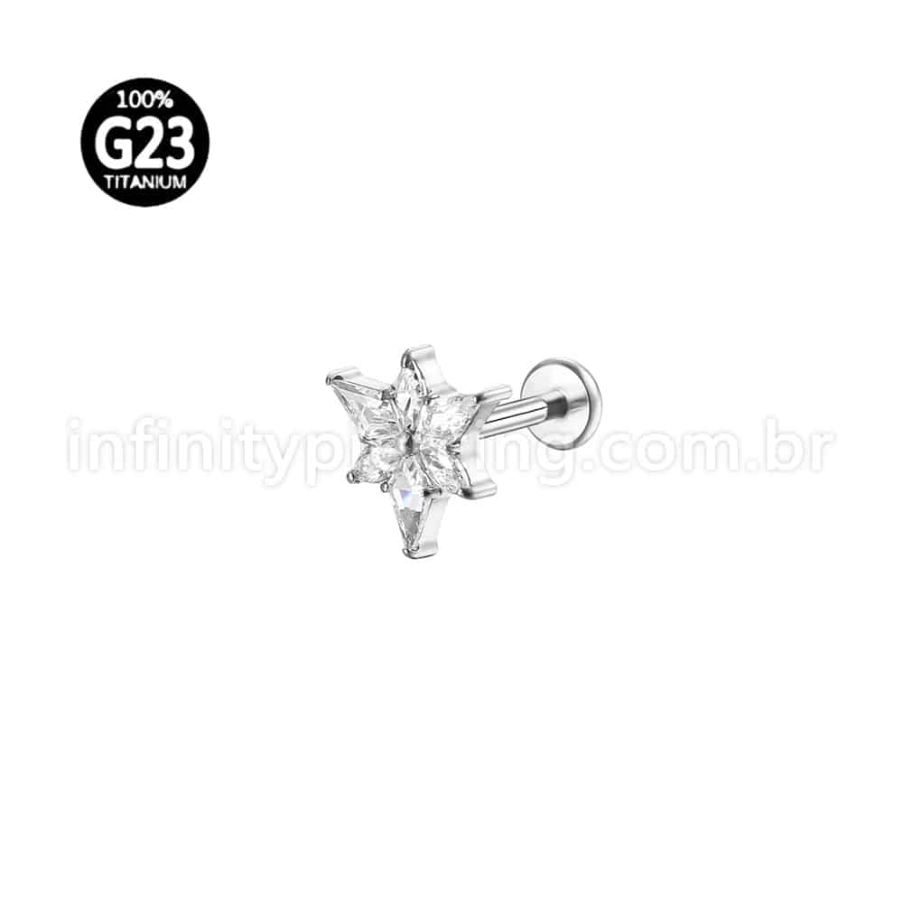 Piercing Labret Titânio Flor Zircônia Cravejada