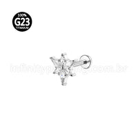 Piercing Labret Titânio Flor Zircônia Cravejada