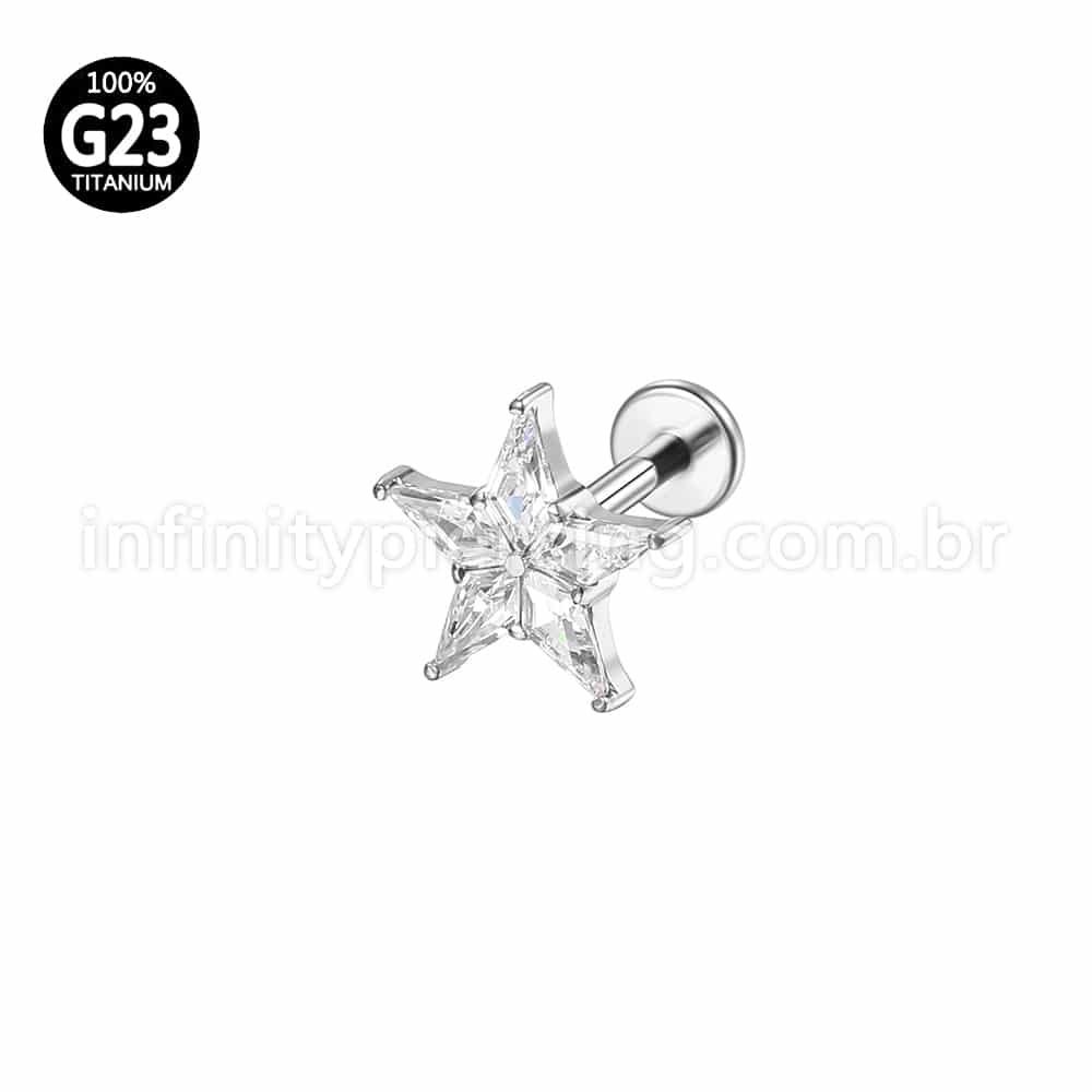 Piercing Labret Titânio Rosca Interna Estrela