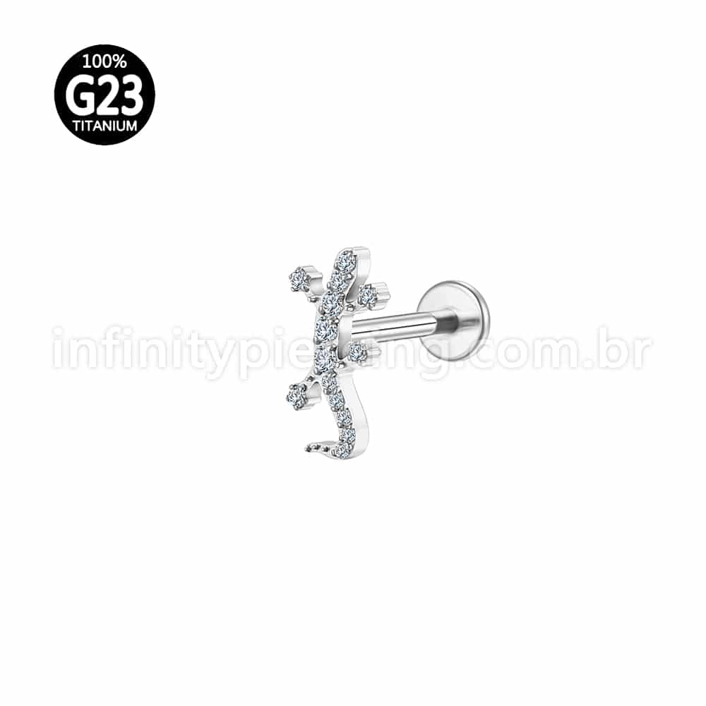 Piercing Labret Titânio Lagarto Zircônia