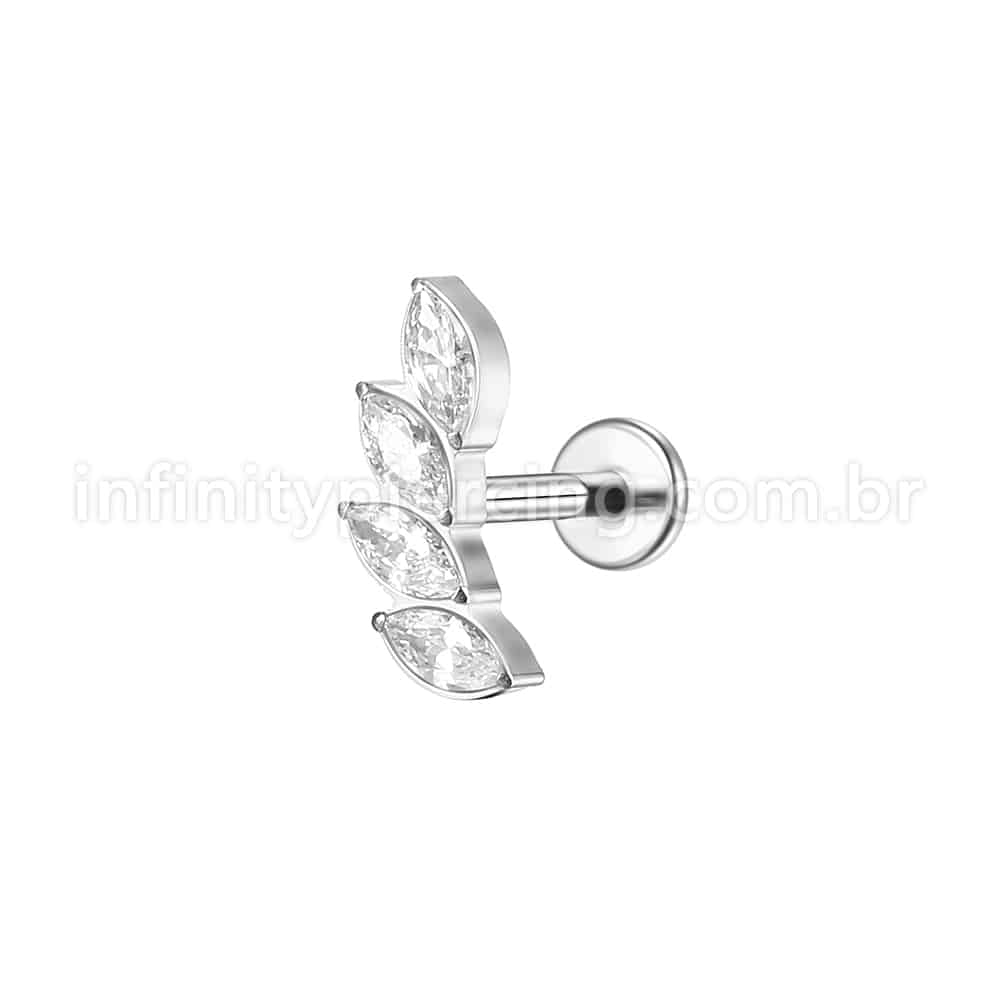 Piercing Labret Aço Cirúrgico Cluster 4 Zircônias