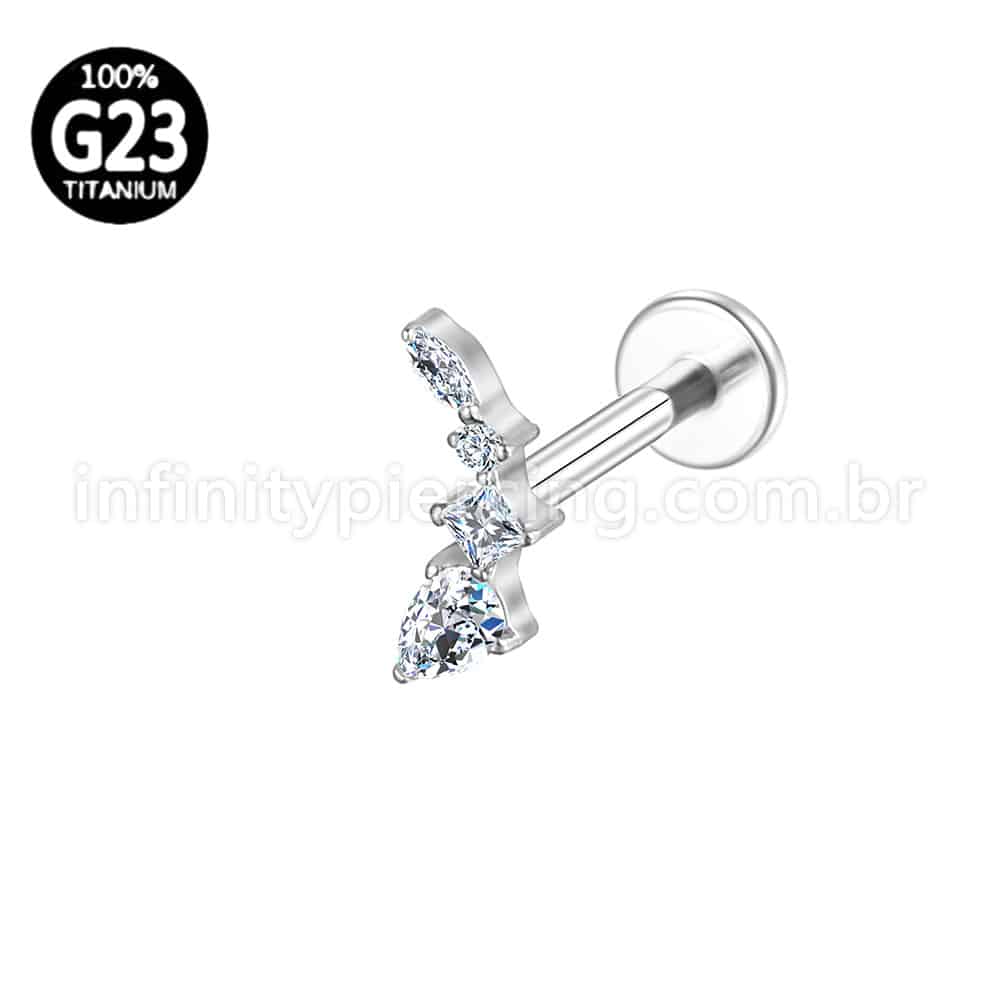 Piercing Labret Titânio Curvo Zircônia Cravejada