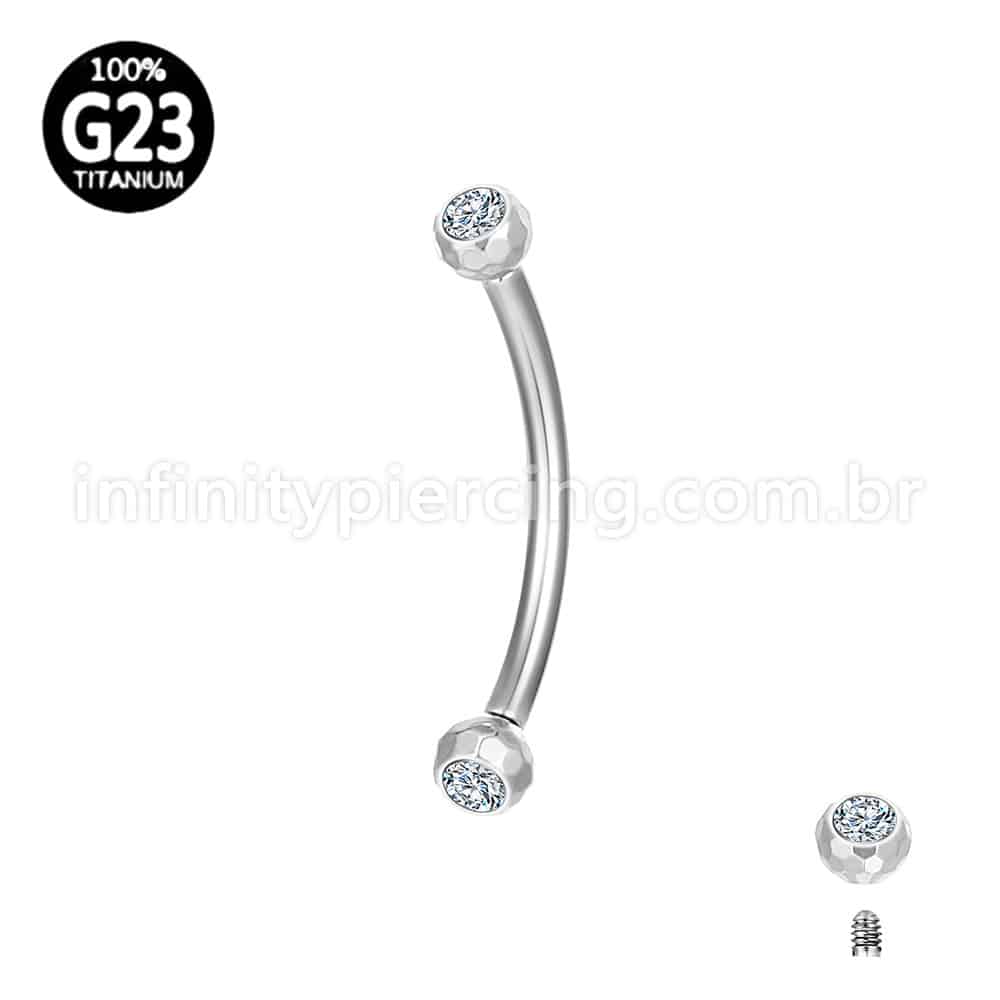Piercing Barbell Curvo Titânio Lapidada Zircônia Cravada Rosca Externa