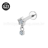 Piercing Labret Titânio Estrela Zircônia Com Pingente