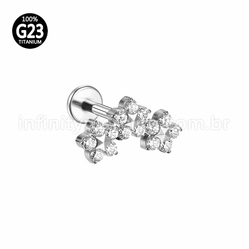 Piercing Labret Titânio Flores Zircônia Cravejada