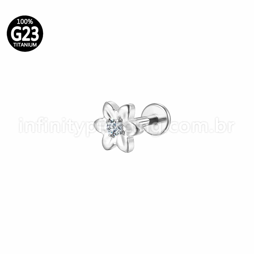 Piercing Labret Titânio Flor 1 Zircônia
