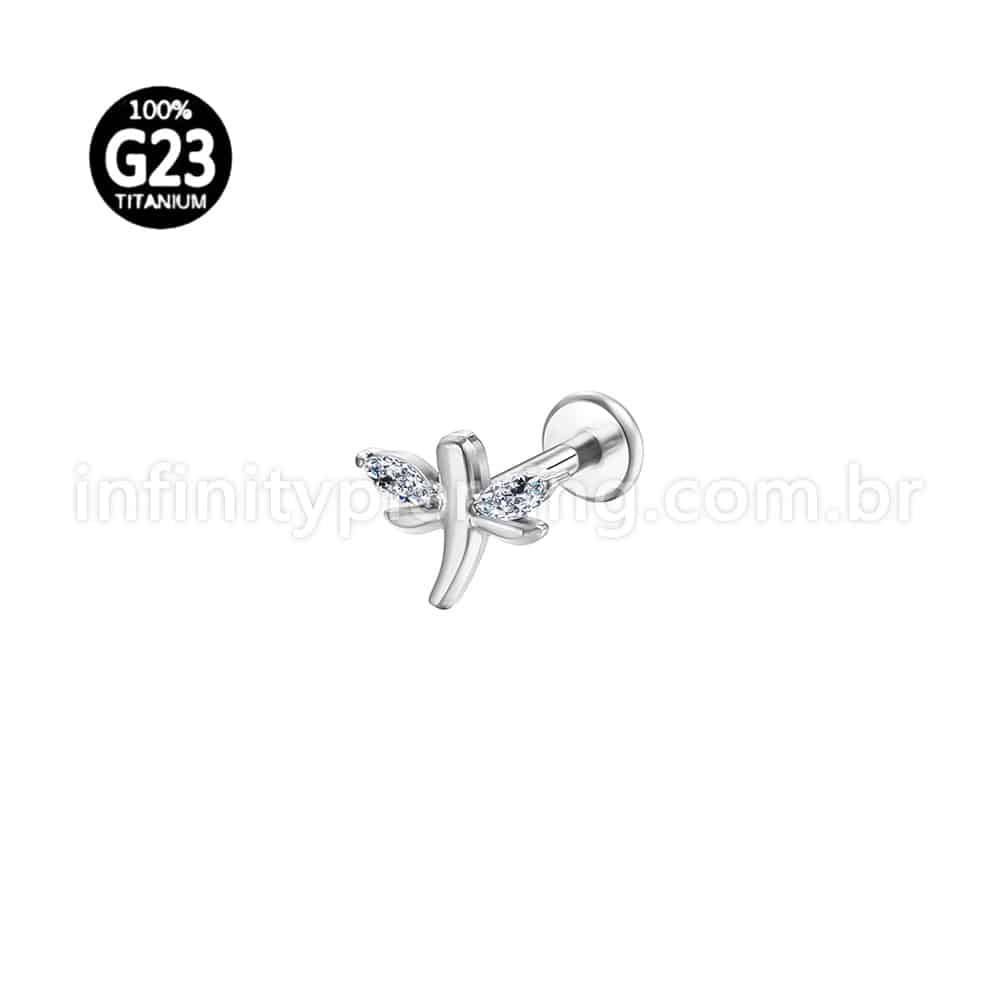 Piercing Labret Titânio Libélula Zircônia
