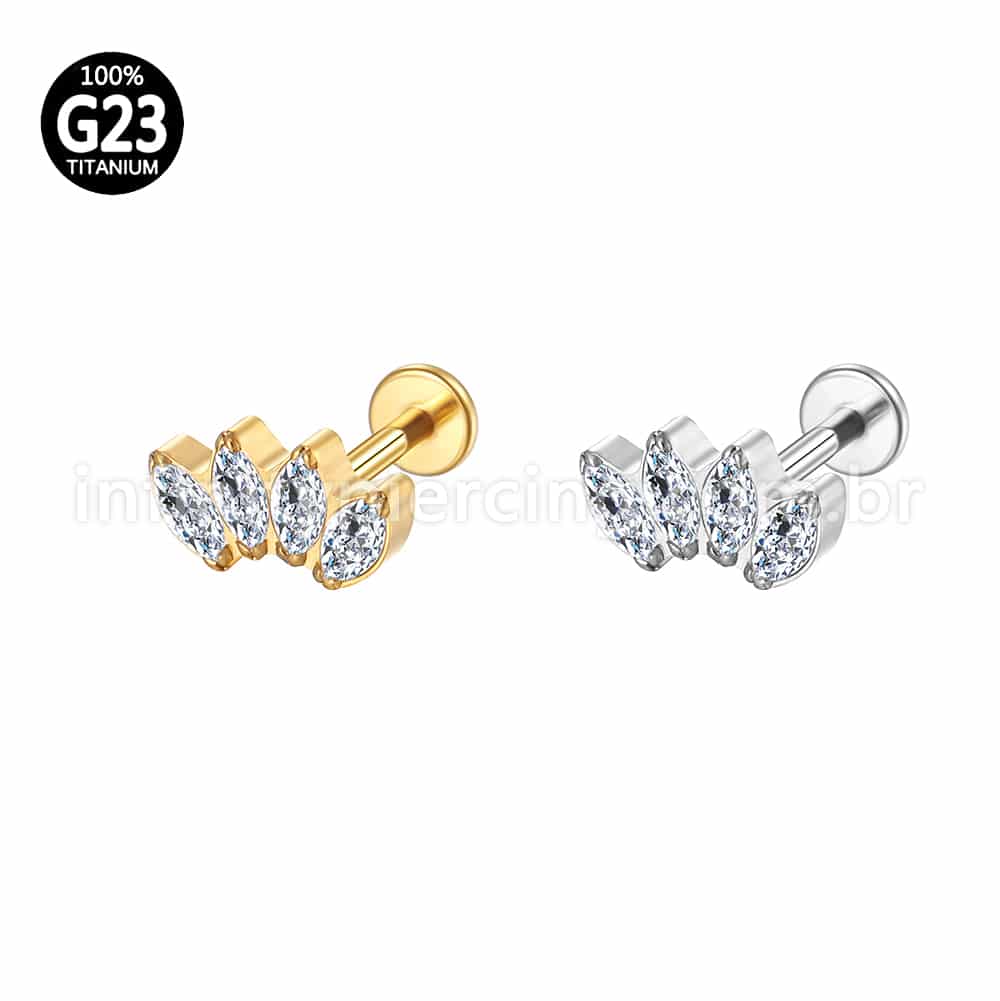 Piercing Labret Titânio 4 Zircônias