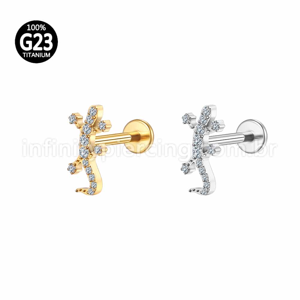 Piercing Labret Titânio Lagarto Zircônia