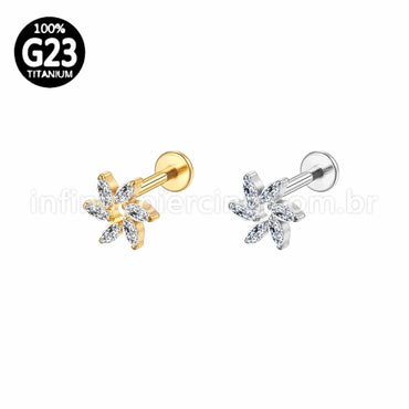 Piercing Labret Titânio Flor Com 6 Zircônias
