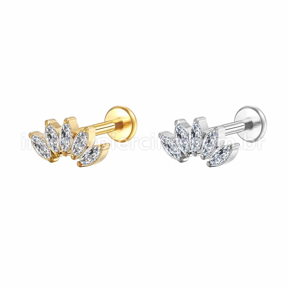 Piercing Labret Aço Cirúrgico 5 Pétalas Zircônia