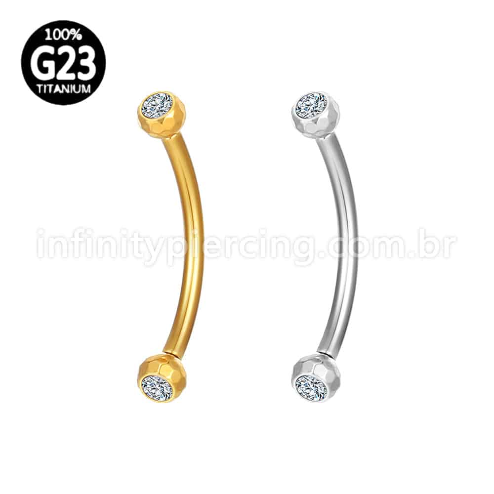 Piercing Barbell Curvo Titânio Lapidada Zircônia Cravada Rosca Externa