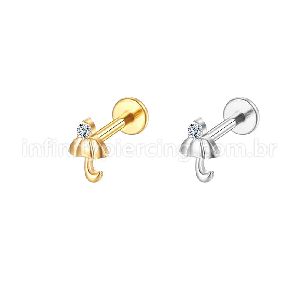 Piercing Labret Aço Cirúrgico Guarda-Chuva Zircônia
