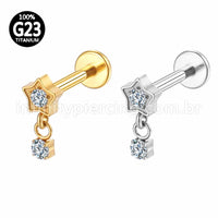 Piercing Labret Titânio Estrela Zircônia Com Pingente